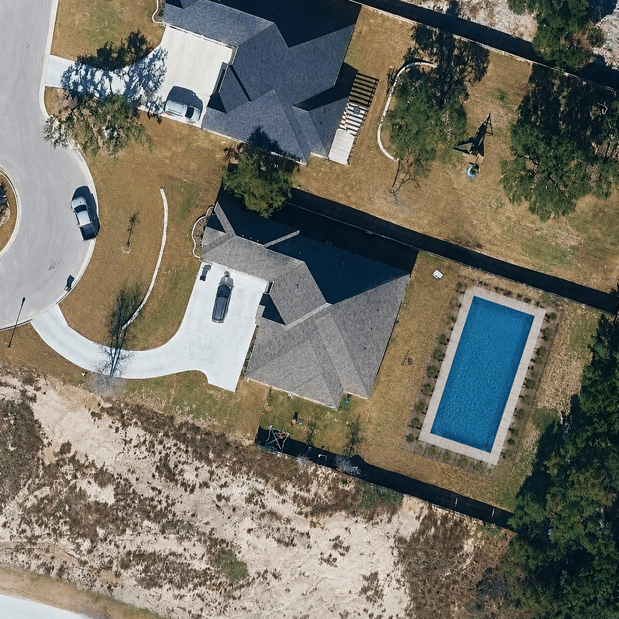 After — AI-rendered swimming pool on satellite view
