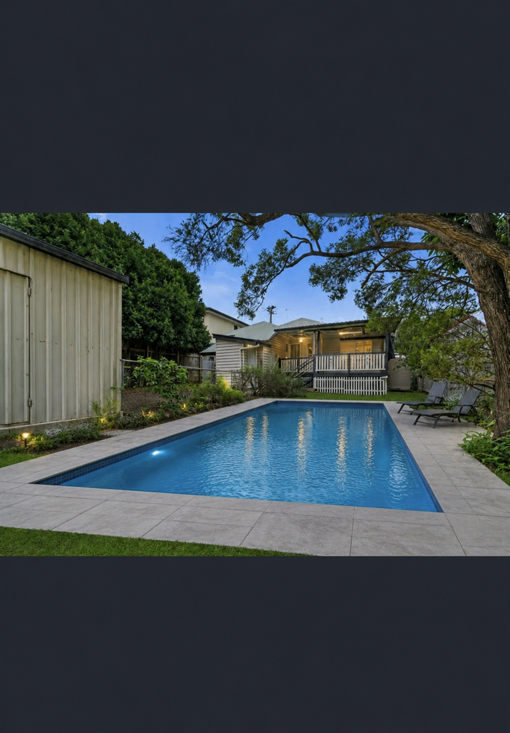 After — AI pool rendered on backyard photo