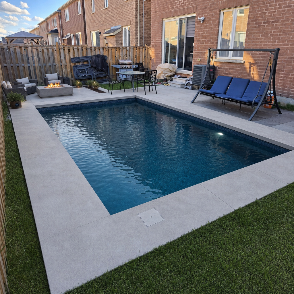 After — AI pool rendered on small urban backyard