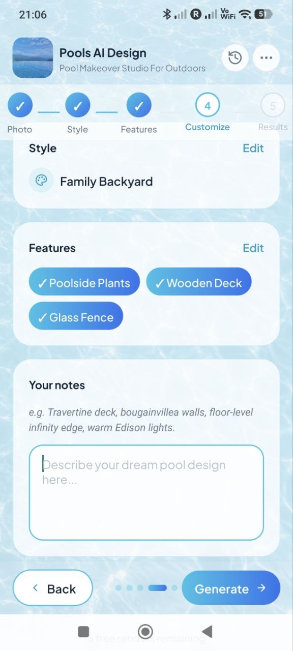 Step 4 — customize your pool design in Pools AI Design